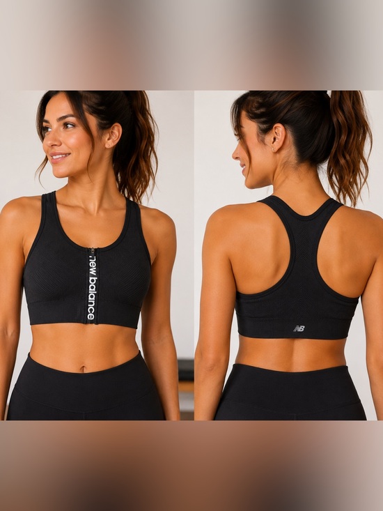 New Balance Tops - New‎ Balance Black Front-Zip Racerback Sports Bra